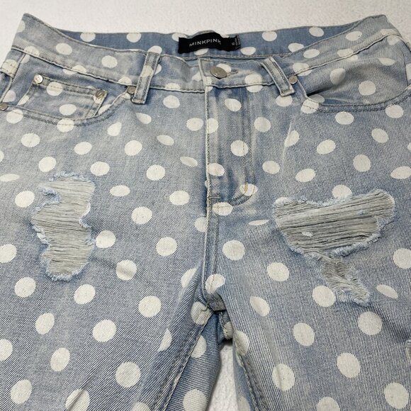 Minkpink Magnolia Boyfriend Jeans Women Size XS White Dot Hipster Rip Torn Hole - Picture 9 of 12